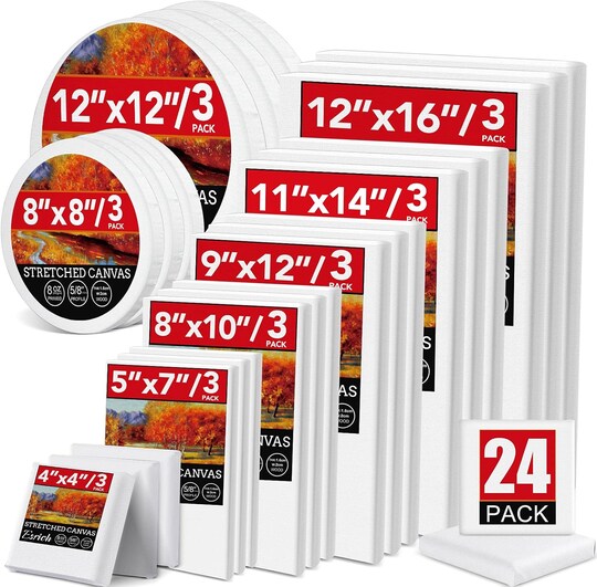 Citrus; 24 Pack Canvases for Painting with 4"x4", 5"x7", 8"x10", 9"x12", 11"x14", 12"x16", Round Canvas with 12"x12", 8"x8", Painting Canvas for Oil & Acrylic Paint.; Category:Stretched Canvas; Image:1